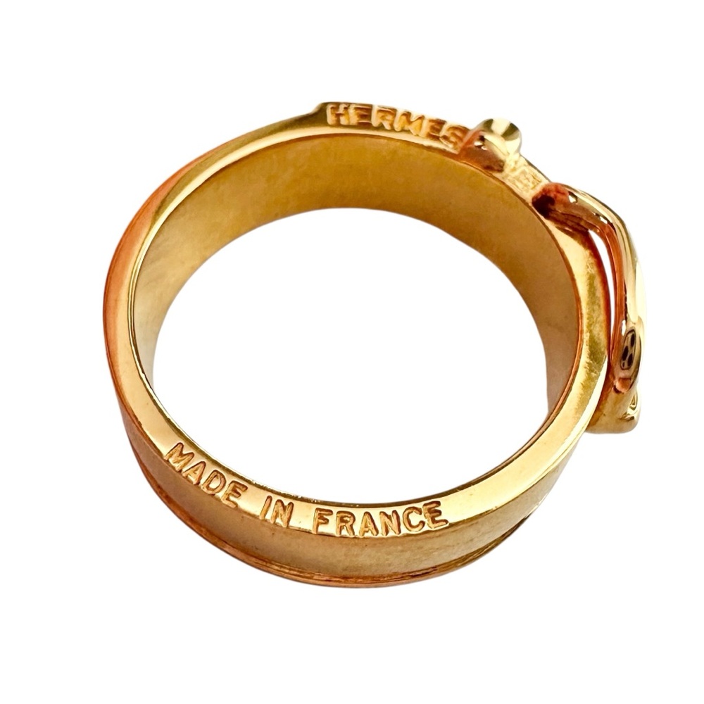 Hermes Gold Engraved Iconic Santur Belt Scarf Ring with Box - Picture 6 of 8
